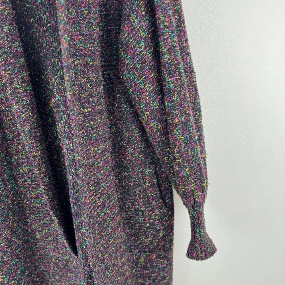 Westbound Vintage 80s Rainbow‎ Confetti Knit Open Cardigan Sweater Coat Black M